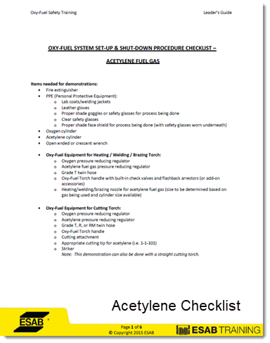Acetylene Setup Checklist