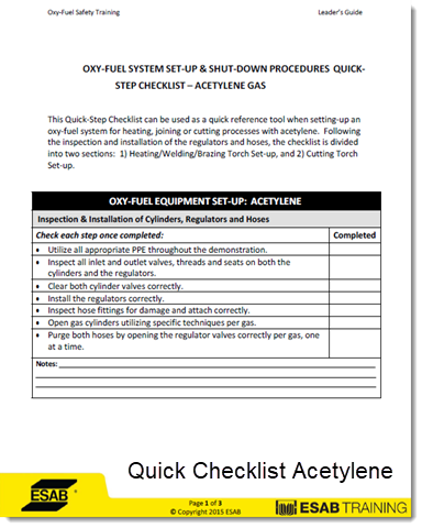 Quick Checklist for Acetylene Setup