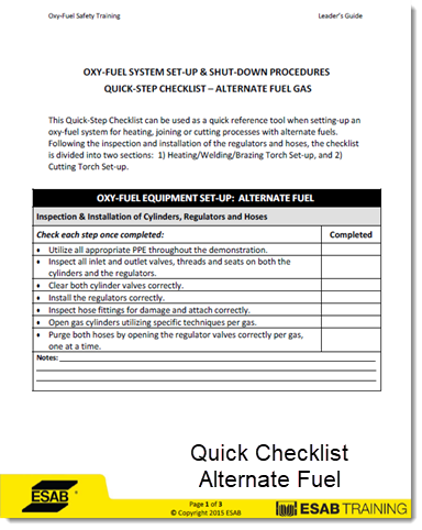 Quick Checklist Alternate Fuel Setup